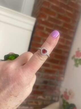 Heart Red Gemstone Halo Ring in Silver - Unbranded